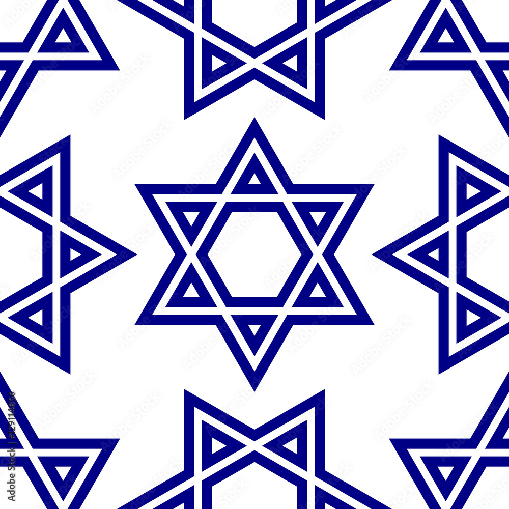Seamless pattern with Jewish stars. Blue Jewish stars on a white background. Geometric pattern. Simple regular background. Seamless pattern with Jewish stars. Blue Jewish stars on a white background. Geometric pattern. Simple regular background.