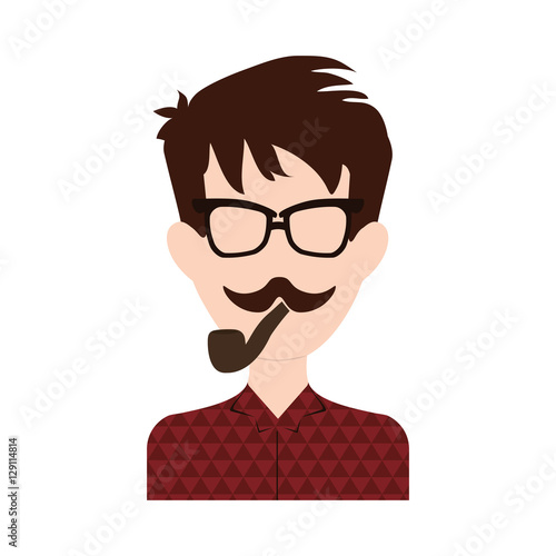 cartoon man face with glasses and mustache icon over white background. hipster style design. vector illustration