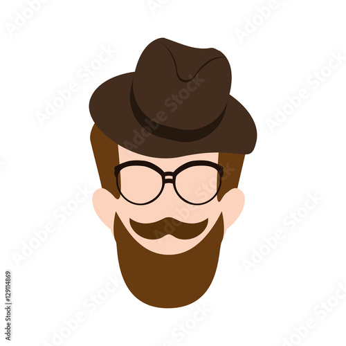 cartoon man face with glasses and mustache icon over white background. hipster style design. vector illustration