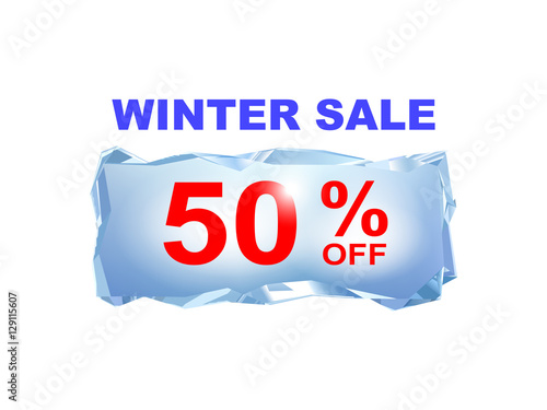 Icy winter sale banner to the specified percentage on a piece of