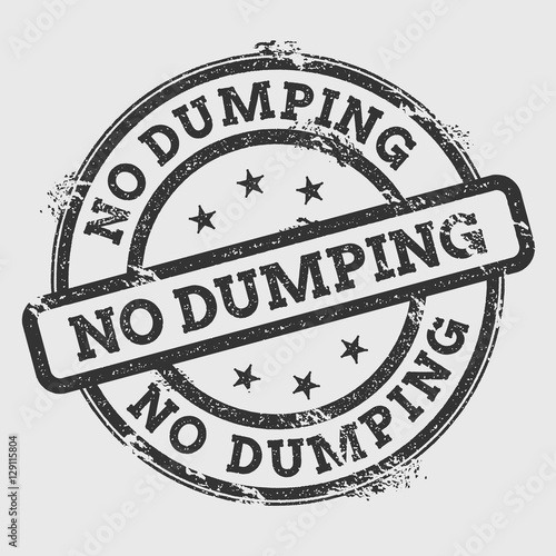 No dumping rubber stamp isolated on white background. Grunge round seal with text, ink texture and splatter and blots, vector illustration.