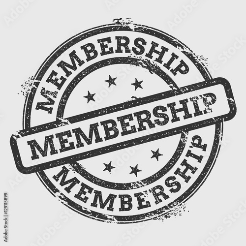 Membership rubber stamp isolated on white background. Grunge round seal with text, ink texture and splatter and blots, vector illustration.