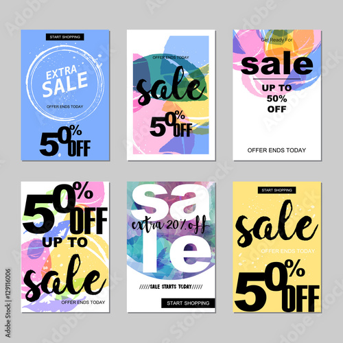 Sale website banners design set. Sale tag. Sale promotional material vector illustration. Design for social media banner, poster, email, newsletter, ad, leaflet, placard, brochure, flyer, web sticker