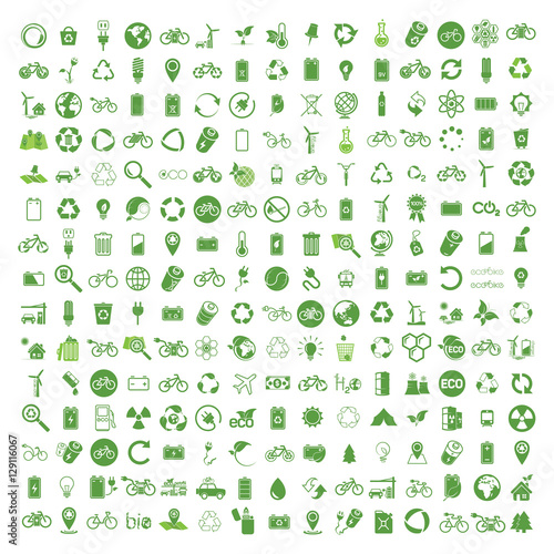 225 ecology   nature green icons set on white background. Vector