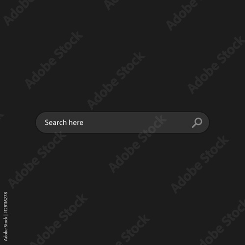 Search bar vector illustration on dark black background, simple search box field ui element