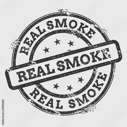 Real smoke rubber stamp isolated on white background. Grunge round seal with text, ink texture and splatter and blots, vector illustration.
