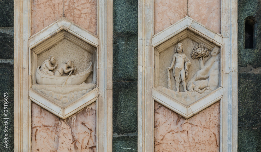 The hexagonal Reliefs on the Giottos Campanile. Florence The hexagonal Reliefs on the Giottos Campanile. Florence