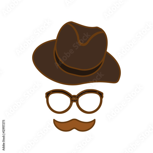 glasses and mustache and hat icon over white background. hipster style design. vector illustration