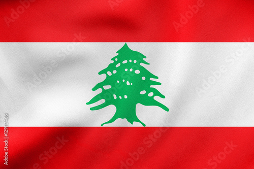 Flag of Lebanon waving, real fabric texture