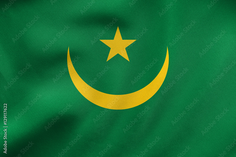 Flag of Mauritania waving, real fabric texture Flag of Mauritania waving, real fabric texture