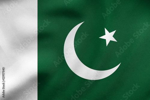 Flag of Pakistan waving, real fabric texture
