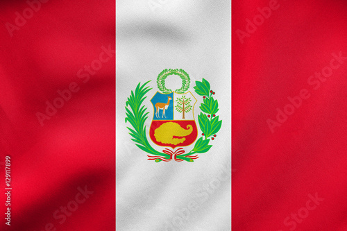 Flag of Peru waving, real fabric texture