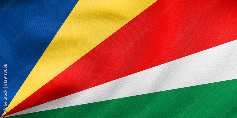 Flag of Seychelles waving, real fabric texture Flag of Seychelles waving, real fabric texture