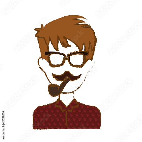 hipster man smoking pipe icon image vector illustration design 