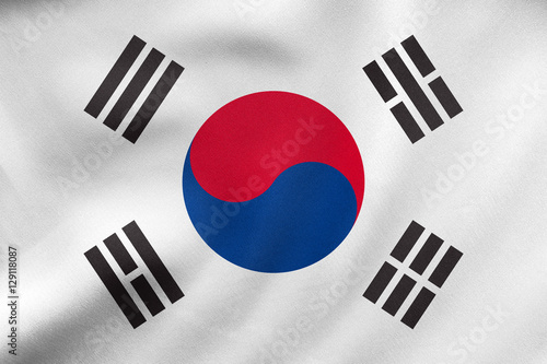 Flag of South Korea waving, real fabric texture
