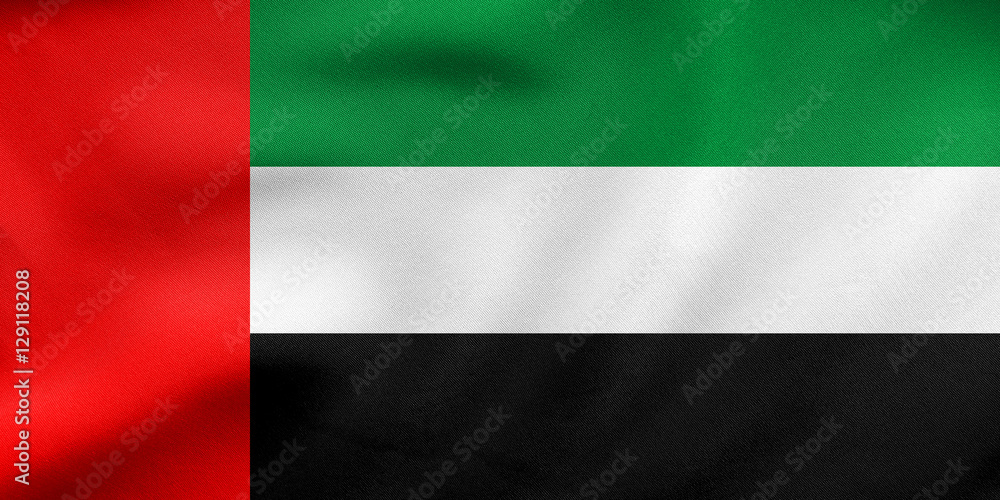 Flag of the UAE waving, real fabric texture