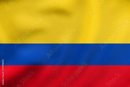Flag of Colombia waving  real fabric texture