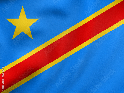 Flag of DR Congo waving, real fabric texture