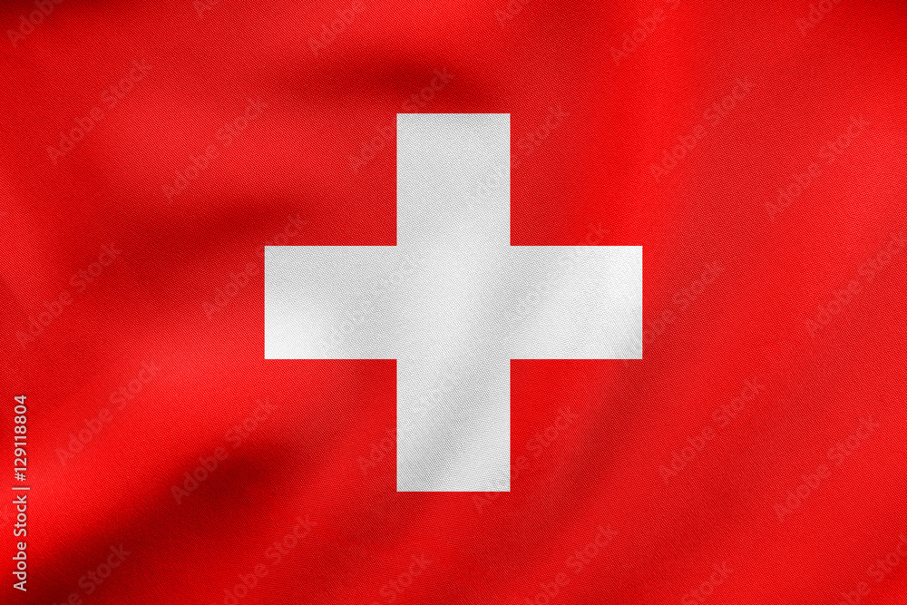 Flag of Switzerland waving, real fabric texture Flag of Switzerland waving, real fabric texture