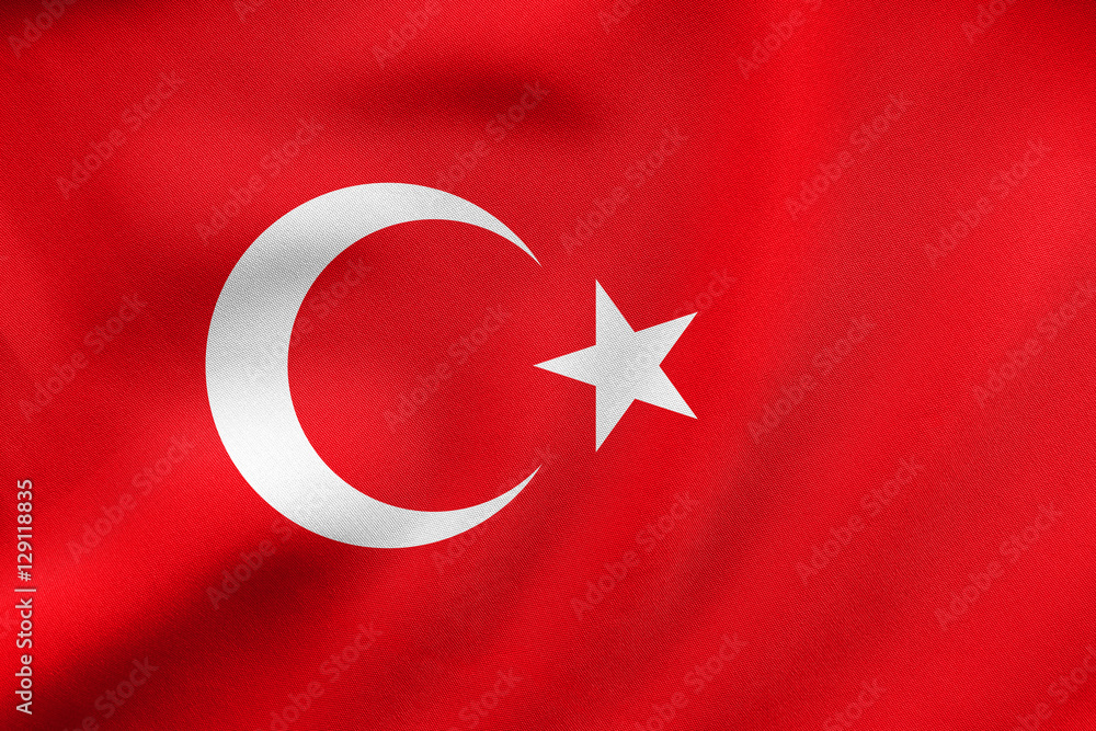 Flag of Turkey waving, real fabric texture