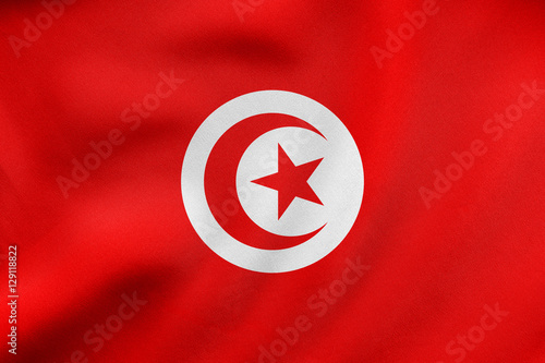 Flag of Tunisia waving, real fabric texture