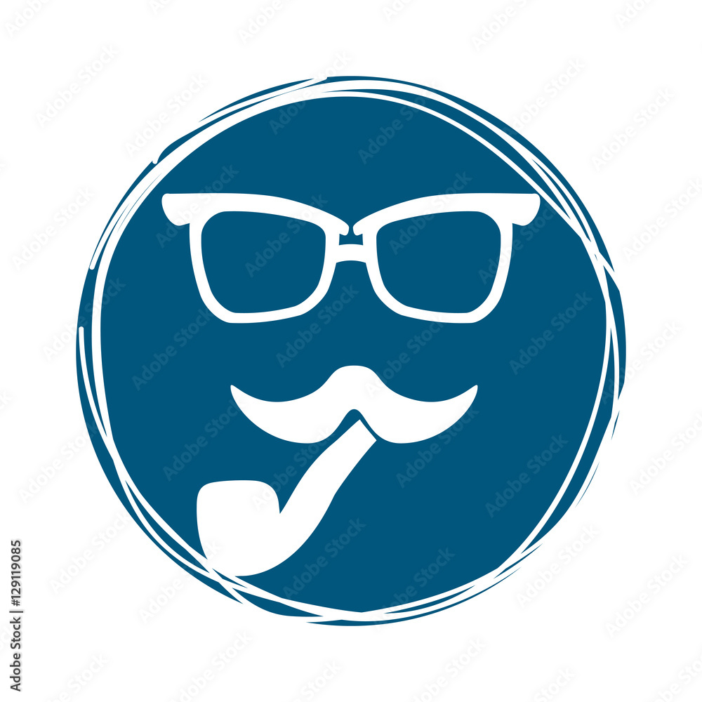glasses and mustache icon inside blue circle over white background. hipster style design. vector illustration glasses and mustache icon inside blue circle over white background. hipster style design. vector illustration