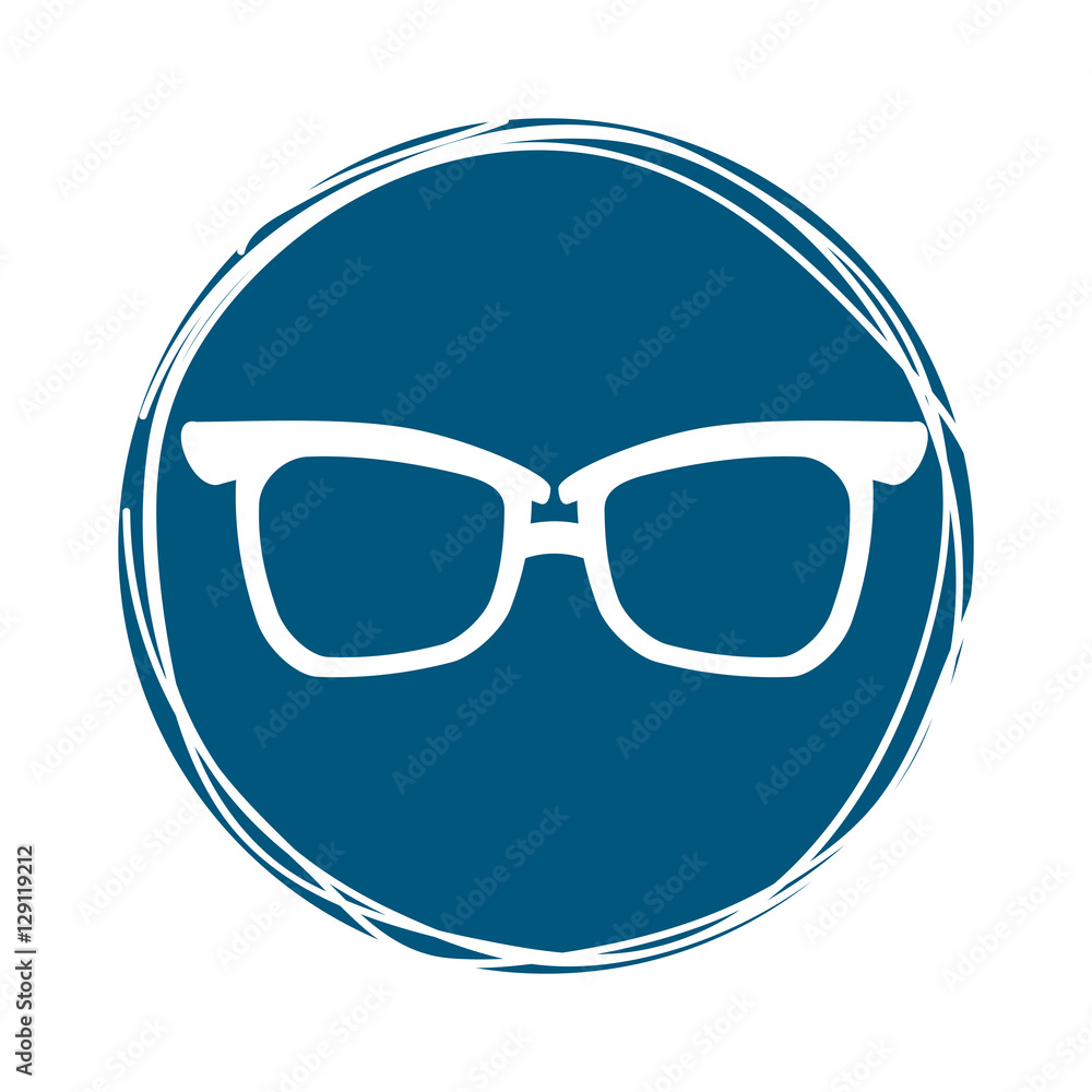 glasses icon inside blue circle over white background. hipster style design. vector illustration