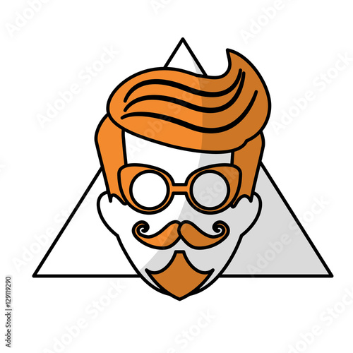 man face with mustache and glasses over triangular frame and white background. hispter style concept. colorful design. vector illustration