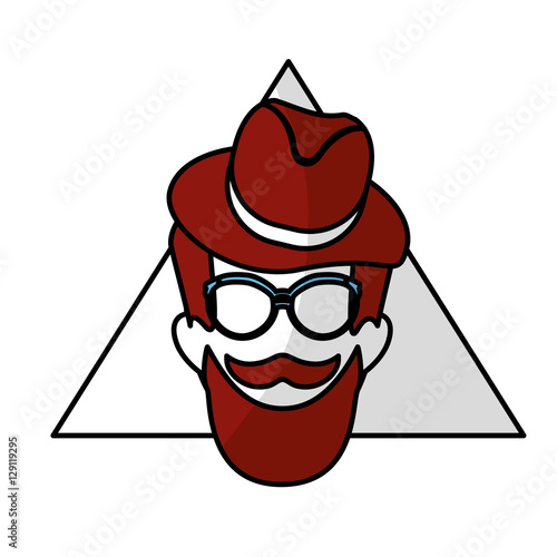 man face with mustache and glasses over triangular frame and white background. hispter style concept. colorful design. vector illustration