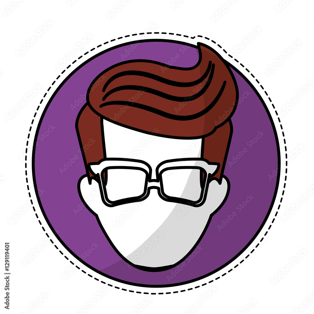 man face with glasses and hispter hairstyle icon inside purple circle over white background. colorful design. vector illustration man face with glasses and hispter hairstyle icon inside purple circle over white background. colorful design. vector illustration