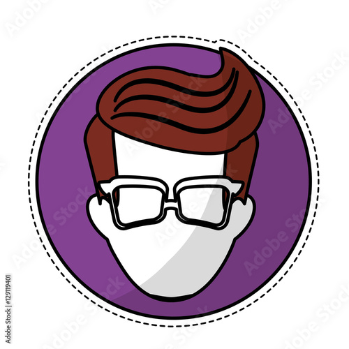 man face with glasses and hispter hairstyle icon inside purple circle over white background. colorful design. vector illustration