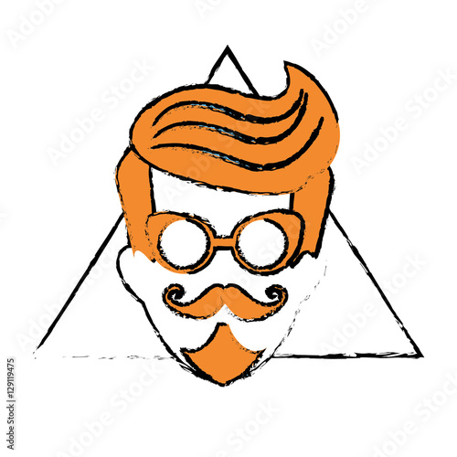 man face with mustache and glasses over triangular frame and white background. hispter style concept. colorful design. vector illustration