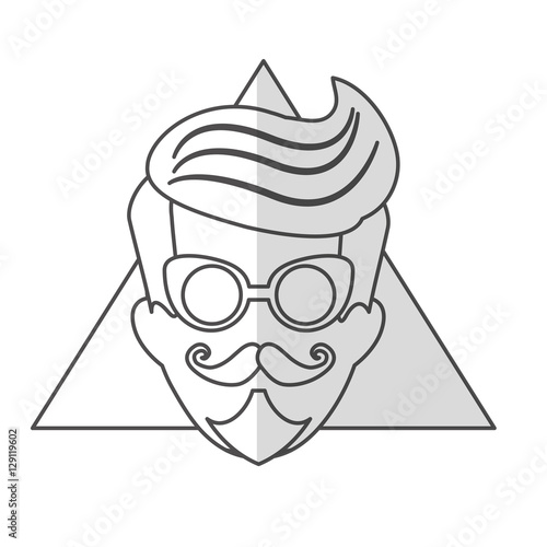man face with mustache and glasses over triangular frame and white background. hispter style concept. vector illustration