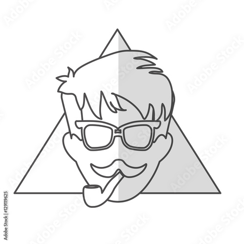 man face with mustache and glasses over triangular frame and white background. hispter style concept. vector illustration