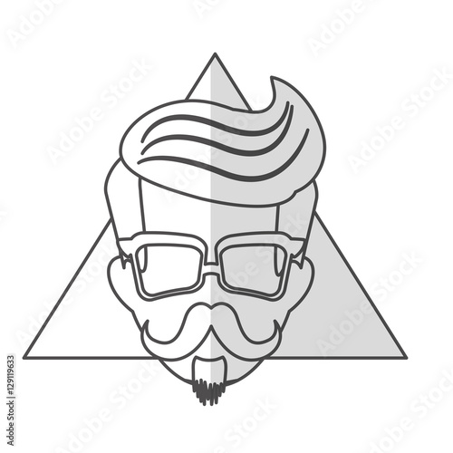 man face with mustache and glasses over triangular frame and white background. hispter style concept. vector illustration