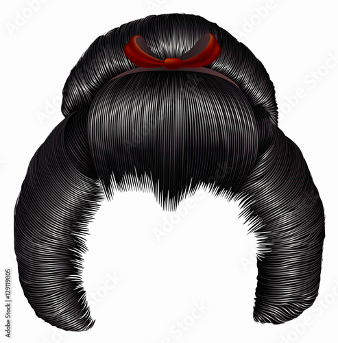 japanese hairstile  with barrette . hairs black brunette 
colors . women fashion beauty style . realistic 3D .
 photo