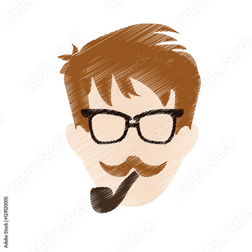 cartoon man face with mustache and glasses. hispter style concept. sketch colorful design. vector illustration