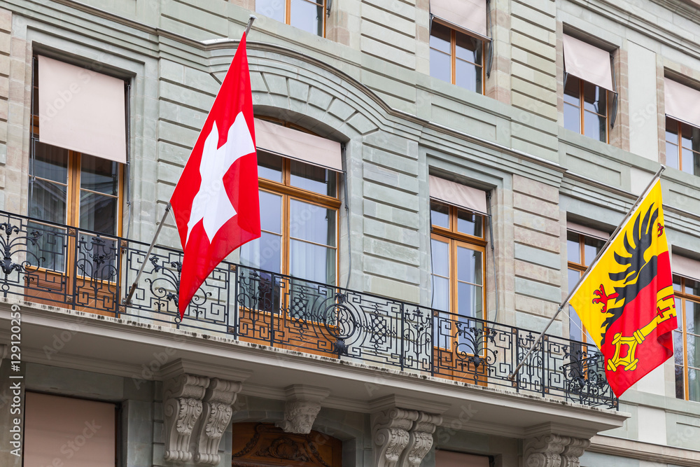  National Swiss and Geneva city flags