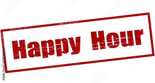 Stamp with text happy hour inside, vector illustration