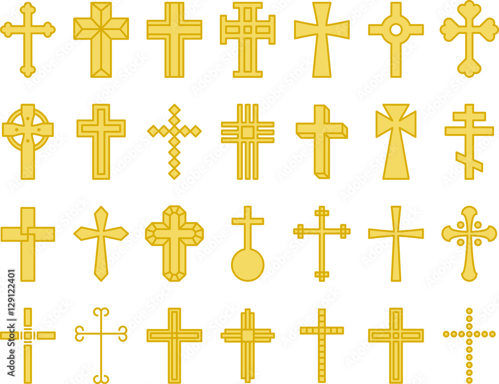 Fototapeta premium YELLOW CROSSES filled line icons