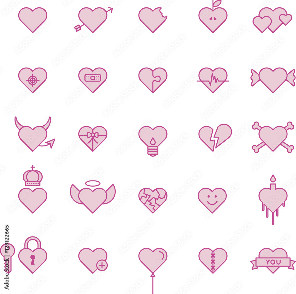 PINK HEARTS filled line icons PINK HEARTS filled line icons