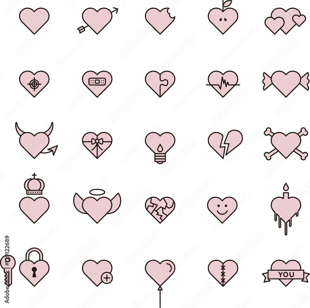 CONCEPTUAL PINK HEARTS filled line icons
