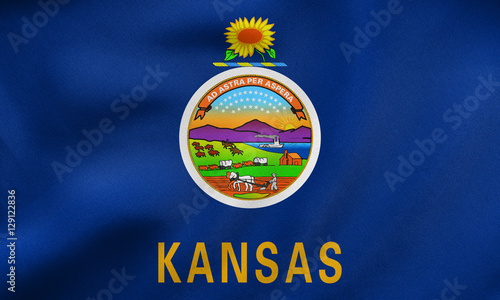 Flag of Kansas waving, real fabric texture photo