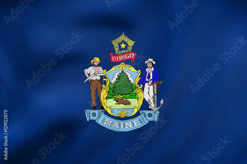 Flag of Maine waving, real fabric texture