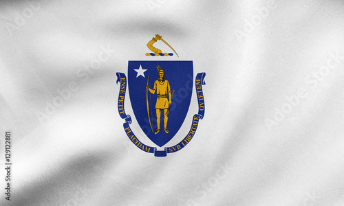 Flag of Massachusetts waving, real fabric texture