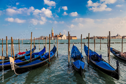 Gondolas and San Giorgio Maggiore Island, Venice, Italy