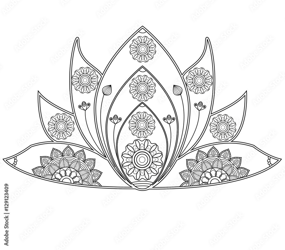 vector illustration of mandala lotus flower for coloring book, fiore di  loto mandala da colorare Stock Vector