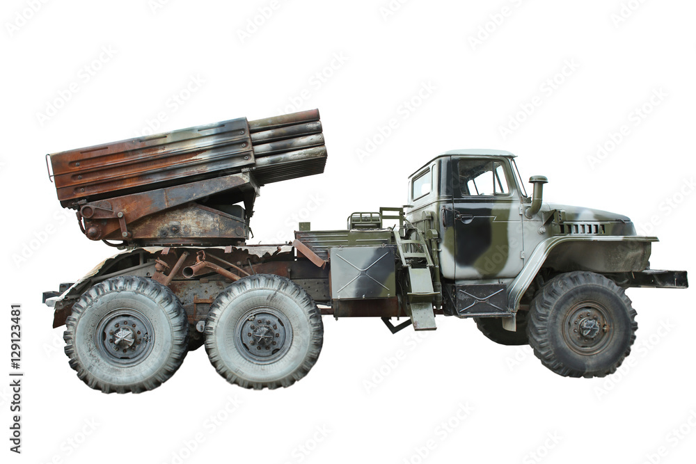 Multiple launch rocket system on white background Multiple launch rocket system on white background