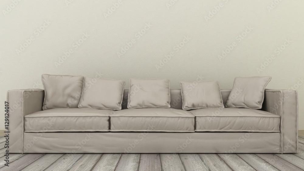 Modern minimalistic design of sofa. 3d render - obrazy, fototapety, plakaty 