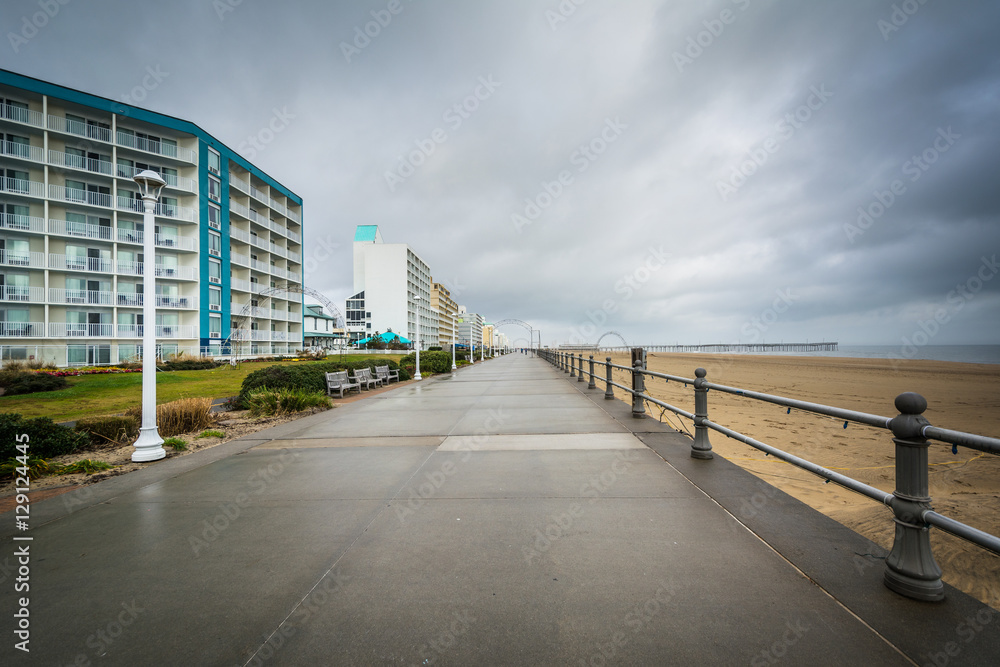 The boardwalk and highrise hotels in Virginia Beach, Virginia. The boardwalk and highrise hotels in Virginia Beach, Virginia.